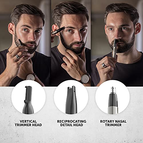 WAHL Micro Groomsman, 3 in 1, präziser Ohr-, Nasen- und Gesichtstrimmer, Rotierender Nasen-/Ohrenhaartrimmer, batteriebetrieben, langlebige abwaschbare Aufsätze