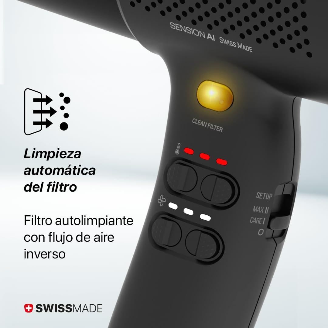 Valera, Sension AI, Secador de Pelo Profesional de Alta Velocidad, Ligero, Motor Digital, 18 Niveles de Temperatura y Flujo de Aire, Ionizador, 2000 W, Swiss Made