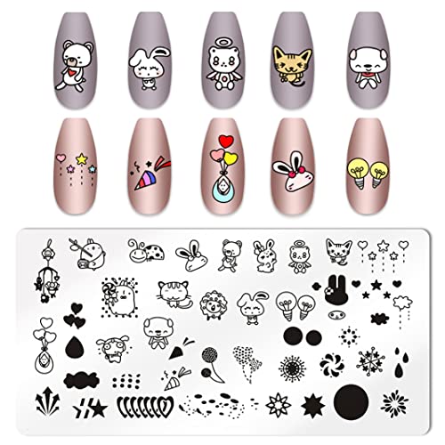 Jerclity 6Pcs Animal Series Nail Stamping Plate Nail Stamping Kit For Nails Cute Cat Dog Image Plates Nail Art Print Stencil For Women Nail Art Tool Set #TOP5