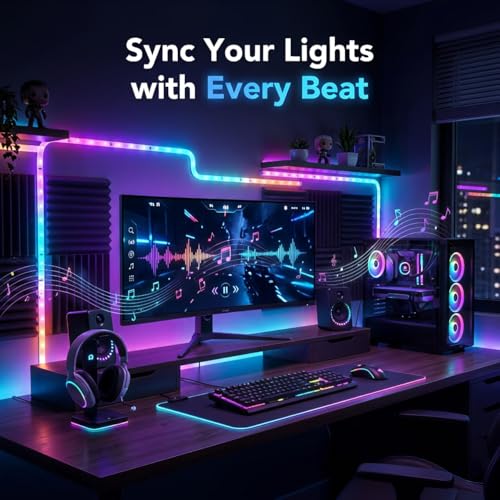 Image of RGBIC LED Strip Lights 5M with App Control & Music Sync, RGB Lights for Room, Gaming Setup & Bedroom Decoration, 140+ Dynamic Modes, 60 LED /m Smart LED Strip Light for Desk & Ambient Lighting