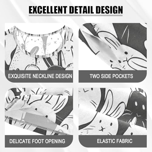 ALAZA Funny White Black Rabbit Pajamas Set Short Sleeve Cotton Sleepwear Summer Pjs 2 Piece 5-14Y4