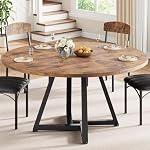 47“ Round Kitchen Dining Room Table for 4, Circle Dining Dinner Table with Pedestal Metal Frame, Space Saving Wood Industrial Furniture for Small Space (Vintage Brown, 47 inch)