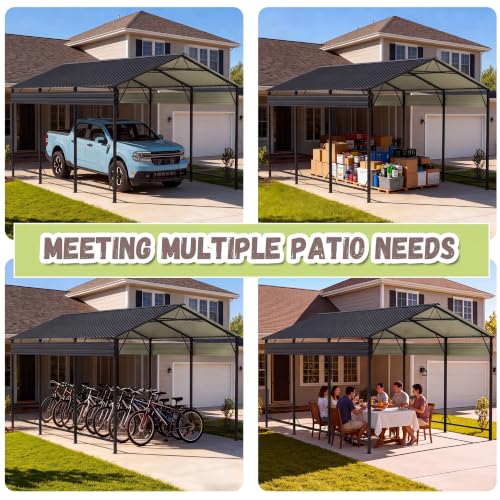 Image of Greesum 10x15FT Heavy Duty Metal Carport with Side Support Rods
