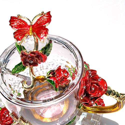 Lantree Crystal Tea Cup Coffee Mug With Lid Saucer Spoon Birthday For Women Friends Female Grandma Mum Sister Home Decoration(Short Red) #TOP1