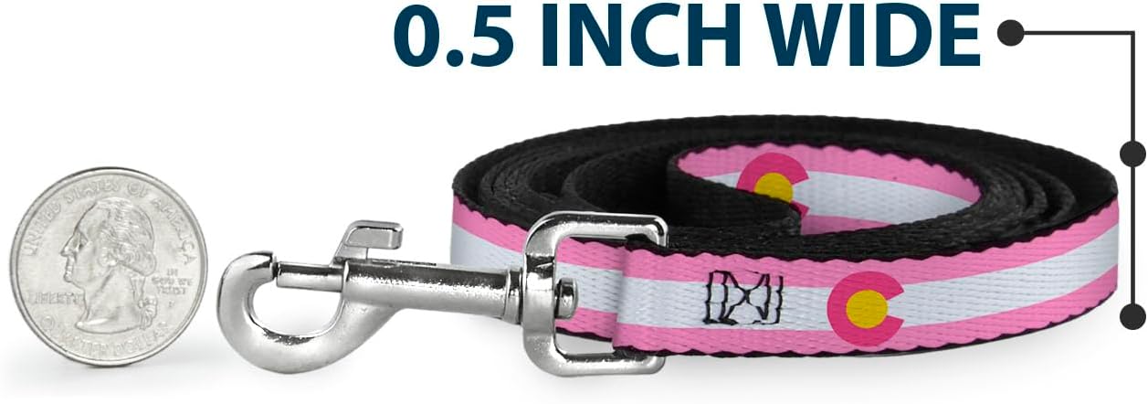 Dog Leash Colorado Flags5 Repeat Light Pink White Pink Yellow 6 Feet Long 1.0 Inch Wide