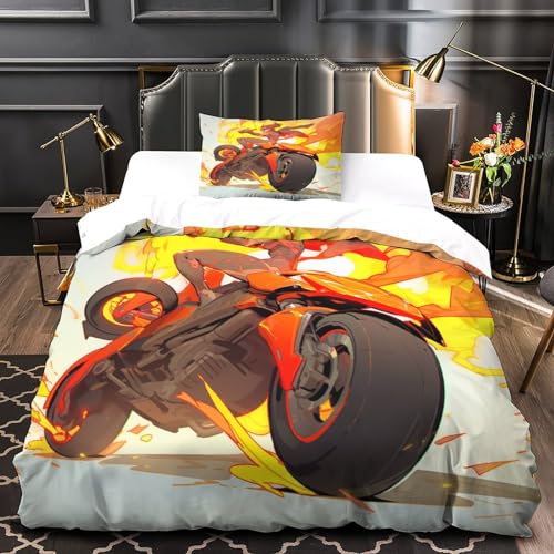 Housse de couette 3D IOFEER imprimée moto avec parure de lit en polycoton single thermorégulateur - 4
