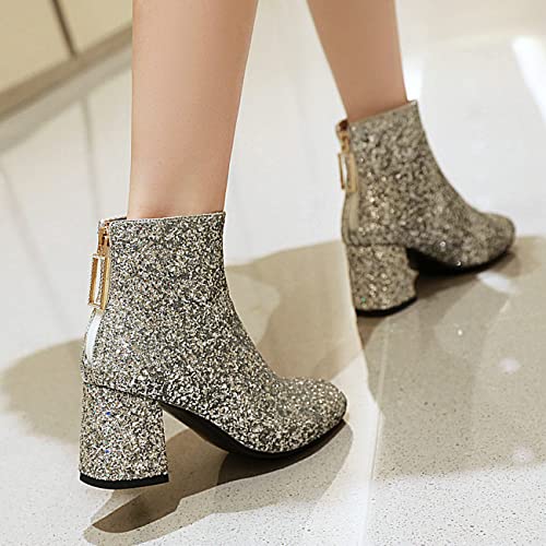 FIFSY Women Sparkly Block Heel Ankle Boots Shiny Heeled Sequin Glitter Boots3