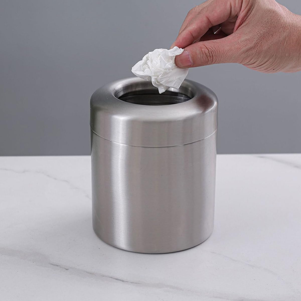 Small Trash Can 1.5l Mini Garbage Bin 304 Stainless Steel Round Bathroom Office Desk Countertop Wastebasket Without Lid