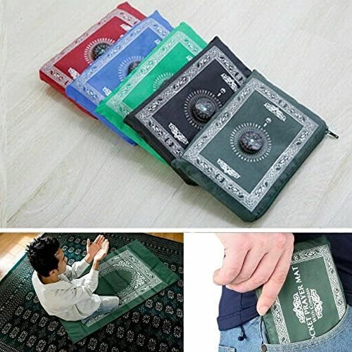1 Travel Pocket Prayer Mat Rug Ja Namaz With Qibla Kaaba Compass in Pouch Portable Muslim Islamic Prayer Mat UK Seller - Color BLUE (Black)