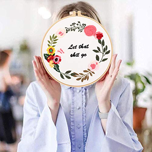 ORANDESIGNE Funny Embroidery Kit for Beginners, Stamped Cross Stitch Kits for Beginners Adults Patterned Needlepoint Embroidery Hoops Cloth Color Thread Floss Flowers Plants Cactus - Thumbnail 3