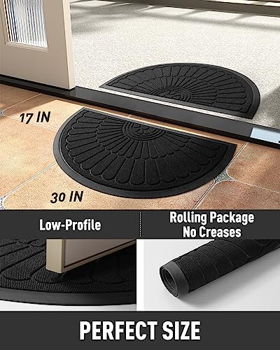 Door Mat Outdoor Indoor Entrance Doormat-Semicircular Durable Rubber Non Slip Front Door Mat for Outside Inside Entry Entryway Dirt Trapper Welcome Mat for Muddy Paws and Shoes-Black 17”x30”