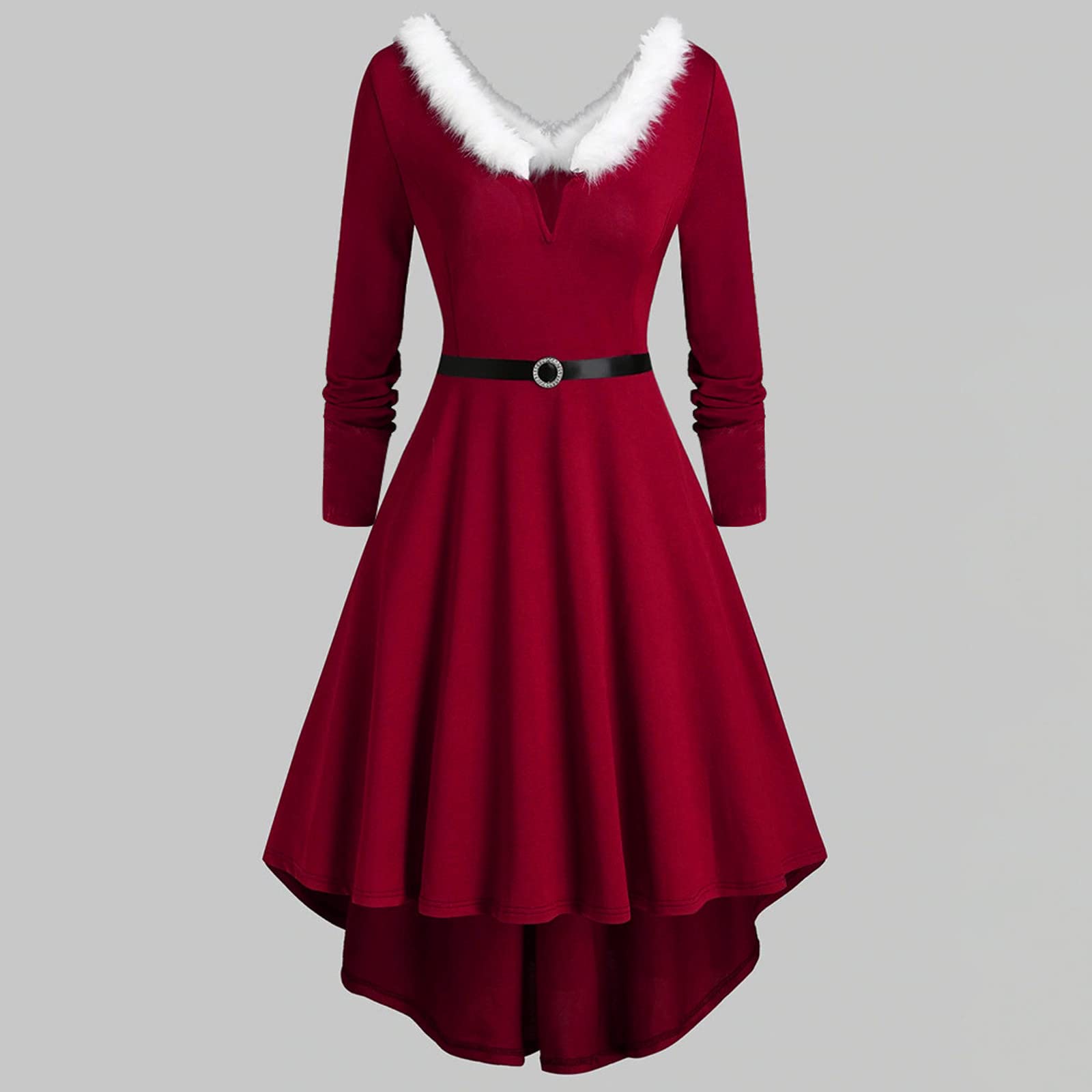 Vestido de mujer de Navidad con panel de imitación de manga larga con cuello en V, asimétrico, informal, delgado, para fiesta, invierno, vestido de negocios para mujer