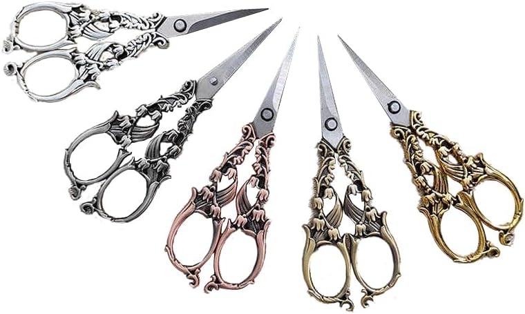 15cm Floral Retro Style Sewing Scissors Embroidery Retro Dressmaker Tailor Shears Antique Scissors for Fabric Tool Needlework Student Stationery Office Scissors (red)
