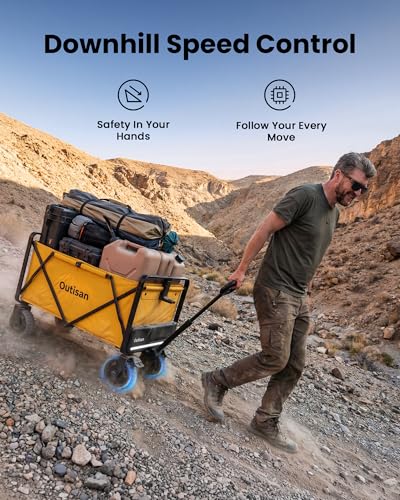 Image of e-Wagon Air Adventure-Ready Electric Wagon, 9-Mile Range Dual Motor Cart, 300LB Capacity 3-Second Fold, Heavy-Duty Collapsible Wagon for Camping, Sports, Gravel & Grass, Bright Yellow