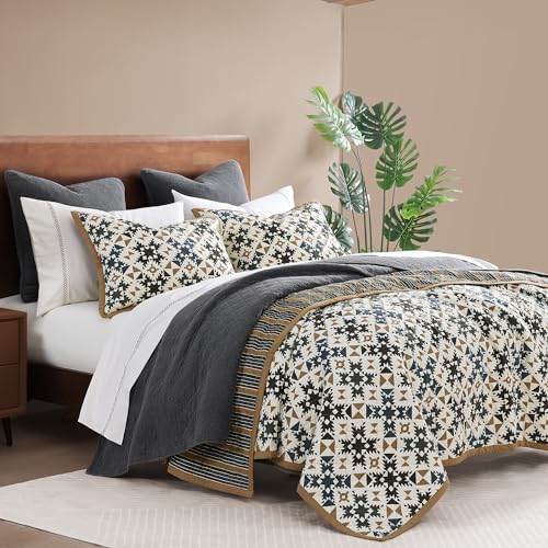 Image of Paseo Road Indigo Hill by HiEnd Accents Mosaic 3 Piece King Quilt Set