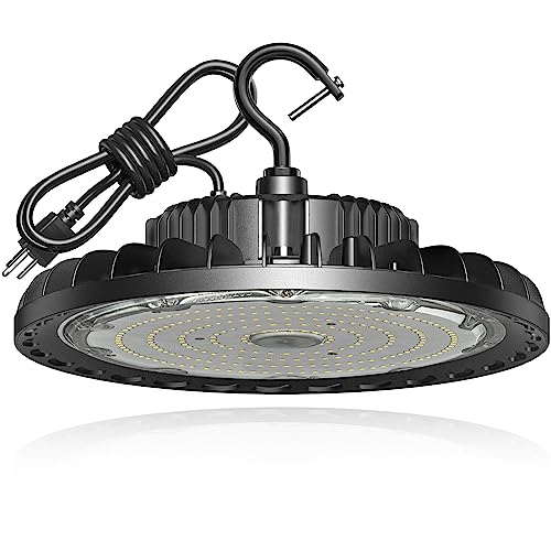 SHINEWOO LED High Bay Light 150W 21,000lm 5000K Daylight 600W MH/HPS Equivalent with US Plug 5’ Cable Waterproof UFO Commercial Warehouse Workshop Garage Factory Area Lighting Fixture SHINEWOO LED High Bay Light 150W 21,000lm 5000K Daylight 600W MH/HPS Equivalent with US Plug 5’ Cable Waterproof UFO Commercial Warehouse Workshop Garage Factory Area Lighting Fixture