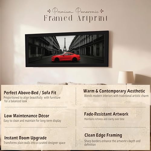 Image of PAINTINGMANTRA Paris City Racing Car with Eiffel Tower View Wall Art Framed Luxury Paintings for Home Decoration, Living room, Bedroom and Office Decoration (99x38 CM)