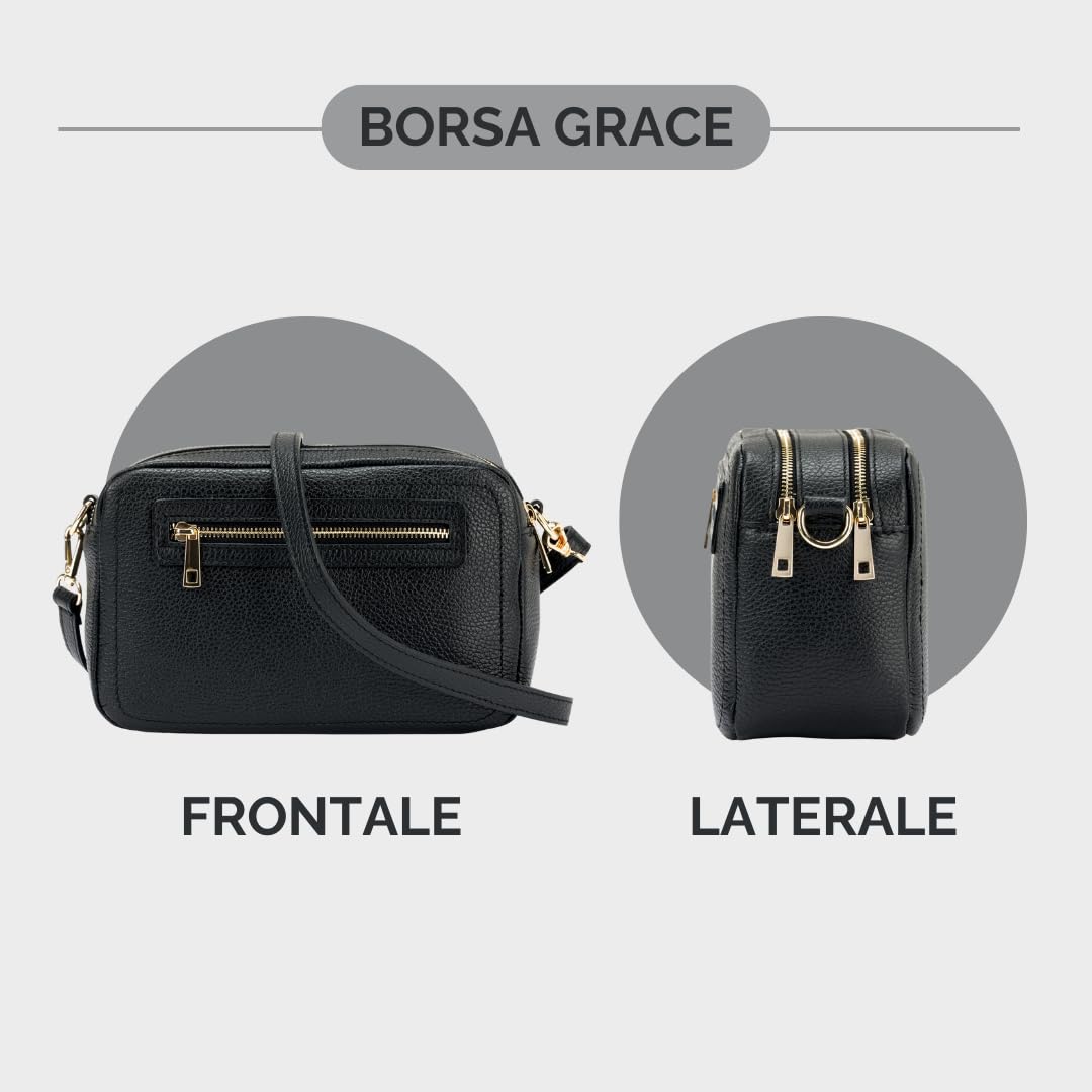 Mauro Pelletteria Borsa Tracolla Donna Pelle, Borsa Donna Tracolla Made in Italy con Due Scomparti, Tasca sul Fronte, Tasca interna e Tracolla regolabile