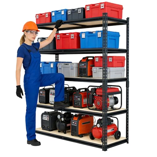 SYLOUGH 36.12'W: Father&I 5-Shelf-Storage-Rack Industrial Metal+Wood Garage/Kitchen Shelves Steel...