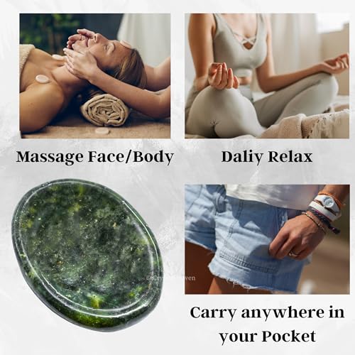 Image of Crystal Heaven Certified Green Jade Thumb Worry Pebbles Stones For Anxiety Stress Relief Massage - Aaa Grade Original Healing Gemstone Agate Rubbing Stone For Yoga Meditation Spiritual Reiki Feng Shui