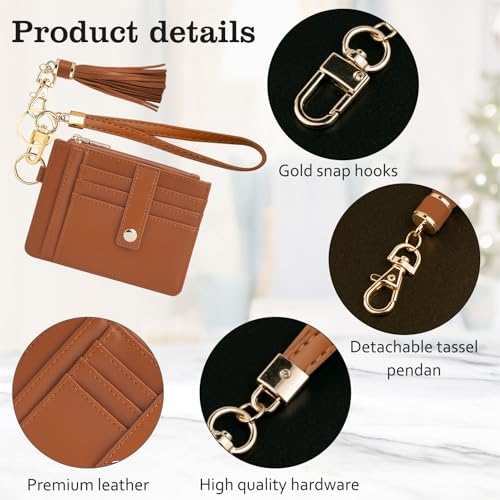 Image of KNGITRYI Small Wristlet Wallets for Women RFID Credit Card Holder Wallet Keychain Wristlet Wallet Credit Card Wallets for Women (Light Brown)