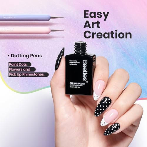 Image of Beetles White Gel Nail Polish Black Gel Polish with Nail Art Brushes Set, 6 Pcs Nails Art Pens Dotting Pen Clean Up Liner French Nails Tools with Palette Brush Holder DIY Manicure Design Set