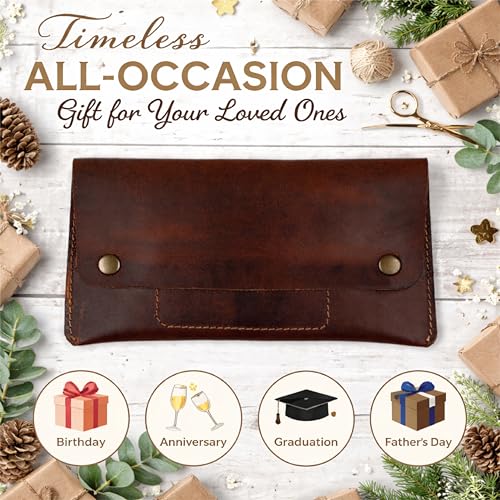 Image of Leather Money Bag Currency Organiser Pouch, Dollar Bills Holder, Bills Organizer with Mobile Pocket, Money Envelope For Men and Women (Brown)