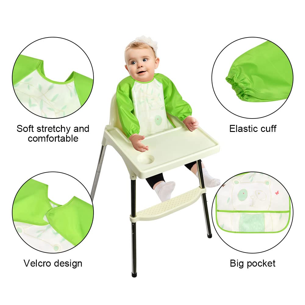Vicloon Bavaglino a Manica Lunga Impermeabile Doppio Strato in EVA, Bavaglini Pappa Svezzament con Tasca Raccoglipappa, Bambini Grembiule per Dipingere Giocare e Mangiare Bambini Piccoli 6-36 Mesi