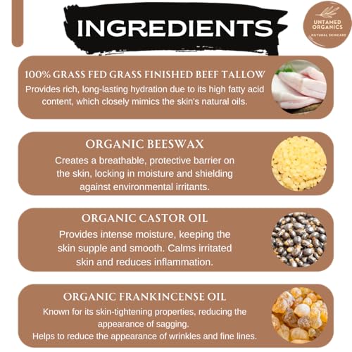 Handmade Tallow, Castor Oil, and Frankincense Oil Skin Balm - 100% Grass-Fed Tallow for Skin Care - Face & Body Moisturizer for Sensitive Skin, Eczema All-Purpose Balm - 2 FL. oz. - Image 4