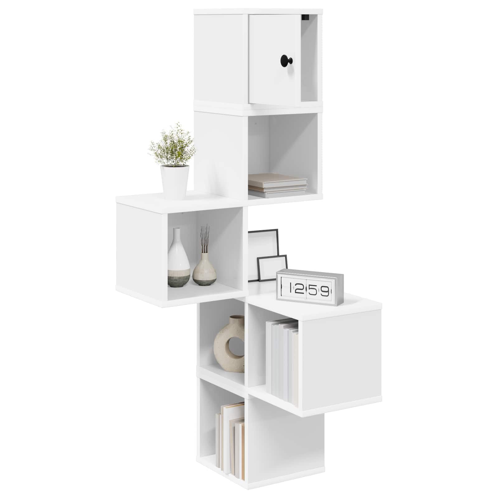 Wand-Eckregal Weiß 48 x 48 x 120 cm Holzwerkstoff | Platzsparendes Eckregal für Schlafzimmer, Büro und Küche. Bietet praktischen Stauraum für Deko und Bücher.