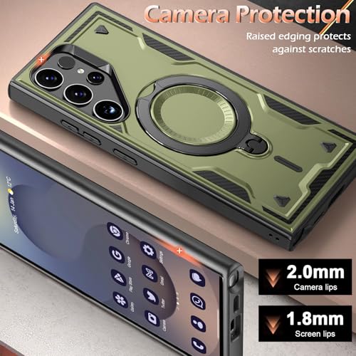 Image of for Samsung Galaxy S25 Ultra Case Magnetic with Stand, with Mag-Safe, with Screen Protector, Wireless Charging, Shockproof for Samsung S25 Ultra 5G Phone Case, Ring Holder Cover Green