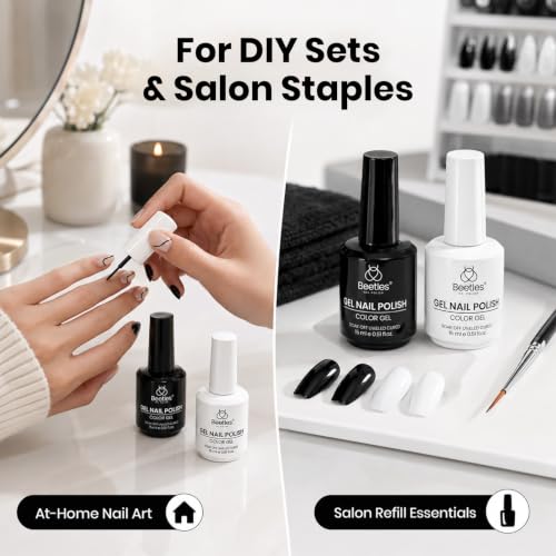 Image of Beetles Black White Gel Polish Set - 2 Pcs 15ml Full Size Black And White Colors Polish French Nails Soak Off LED Nails Art Manicure Salon DIY at Home
