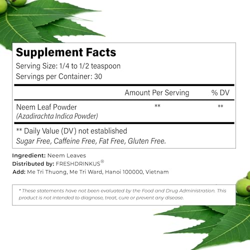 Image of FreshDrinkUS, Premium 10oz Neem Leaf Powder, 100% Natural and Pure from Neem Leaves Dried, for Hair and Skin, No Additives, No Gluten, No Sugar, Vegan