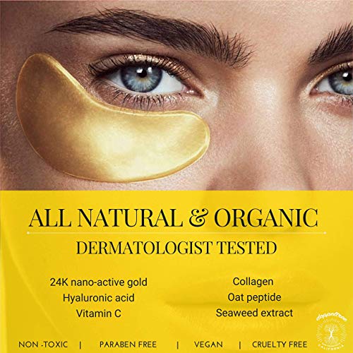 (18 pairs) All Natural Under Eye Masks & Patches - Gel Pads Treatment for Puffy Eyes & Bags, Dark Circles and Wrinkles | 24K Gold with Collagen, Hyaluronic Acid, Hydrogel | Formulated in San Francisco