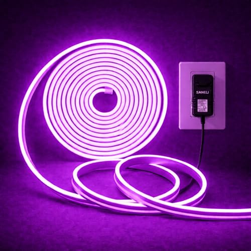 Image of Purple Neon LED Rope Lights 16.4ft (5 Meter) - IP65 Waterproof Flexible Silicone Strip with Adapter for Indoor /Outdoor Use