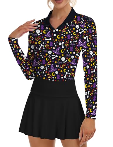 Image of Soneven Womens Golf Shirts Moisture Wicking V Neck Long Sleeve Polo Shirts Collared Tops