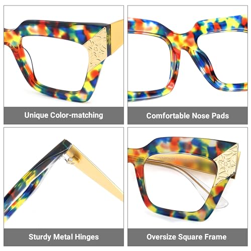Image of Zeelool Retro Oversized Square for Women Eyeglasses Frame with Non-prescription Clear Lens ZJGA652634-02 Flower