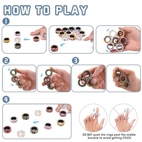 Image of 15Pcs Magnetic Adults Fidget Toys Rings,Stocking Stuffers for Kids 8-12