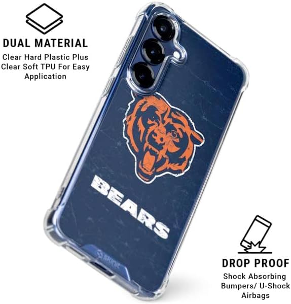 Skinit Clear Phone Case Compatible with Galaxy S25 - Officially Licensed NFL Chicago Bears - Alternate Distressed Design