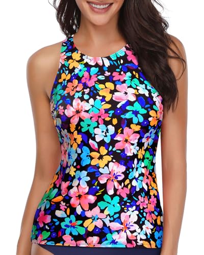 Image of Holipick High Neck Tankini Top Bathing Suit Tops for Women Tummy Control Tank Tops Swimsuits
