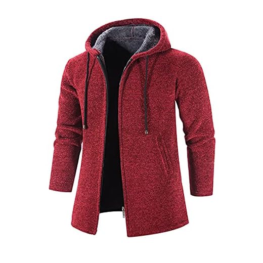 BIKETAFUWY Herr stickad kofta tröja flerfärgad tjock kofta män enfärgad långärmad Tether huvjacka topp stickad tröja med dragkedja övergångsjacka vinterkappa, A09, XL