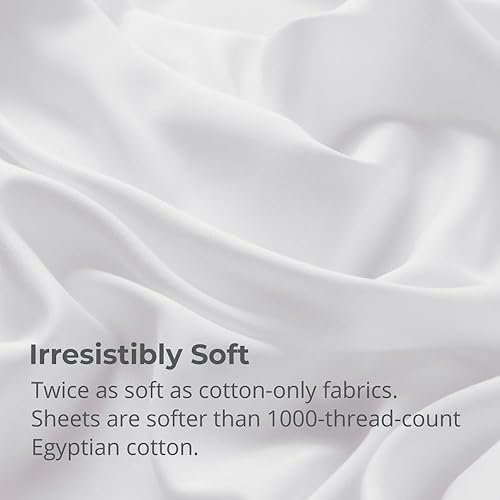 Miniatura 3 de Cariloha Aloha Soft - Juego de sábanas de 4 piezas  Blanco  King  Hecho de 100% viscosa derivada de bambú  Línea de hojas introductoria