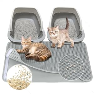 Cat Litter Mat,Cat Kitty Litter Trapping Mat,24″x17″ Large,Honeycomb Double Layer,Urine and Water Proof,Washable,Non-Slip,Easy to Clean,No Phthalate,Gray