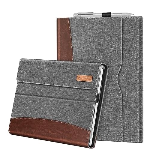 Fintie Fodral för Microsoft Surface Pro 7+ / Pro 7 / Pro 6 / Pro 5 / Pro 4 / Pro 3 – multi-synvinkel konstläder väska skyddsfodral med dokumentslitsar, typ skydd kompatibel, grå/brun