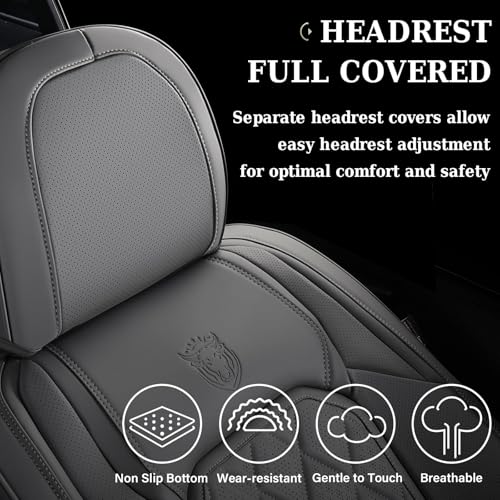 Image of Coverado Car Seat Covers, Front Seat Cover, 2 Pack Luxury Faux Leather Seat Covers for Cars, Waterproof Car Seat Protector, Gray Car Seat Cover, Universal Car Seat Protectors Fit for Most Cars