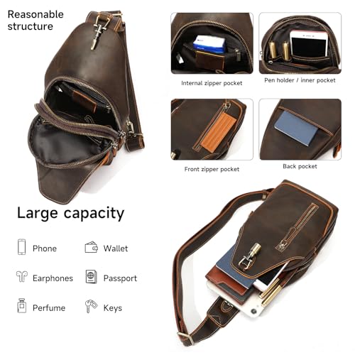 Image of NIUCUNZH Genuine Leather Crossbody Sling Bag Handmade Classic Vintage Shoulder purse daypack Backpack
