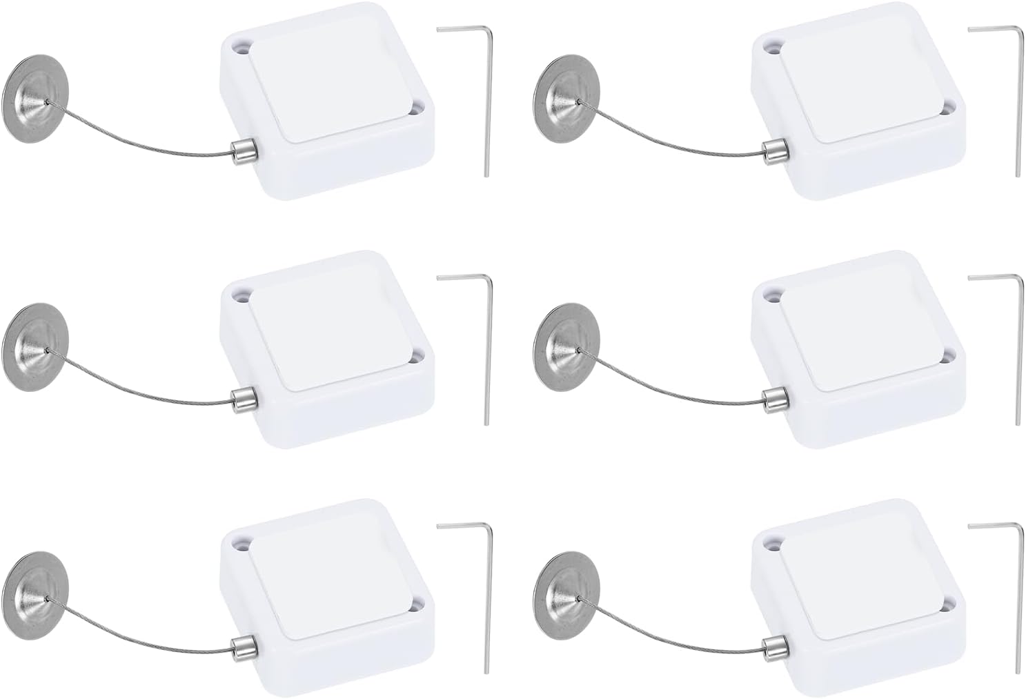 PATIKIL Retractable Remote Control Cable Tether (4.9ft / 1.5M, White)(6 Set) Square Remote Control Security Lanyard Lock Adjustable Locking Leash with Round Iron Cap, Suit for - TV/Tablets