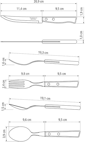 Miniatura 4 de Tramontina Cuchillos tradicionales resistentes con mango de madera natural de 8.3 pulgadas y tenedor de mesa de 7.5 pulgadas y cucharada de 7.5