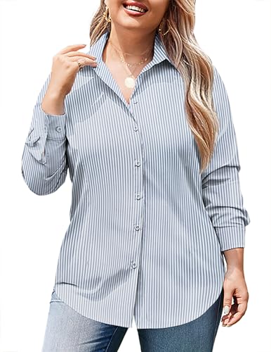 Image of IN'VOLAND Women Plus Size Button Down Shirts Long Sleeve Office Work Blouse