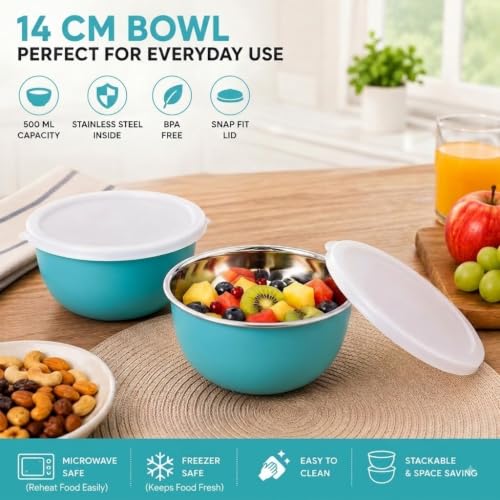 Image of Zaib Stainless Steel Microwave Safe Serving Bowl 500 ml, 14 cm